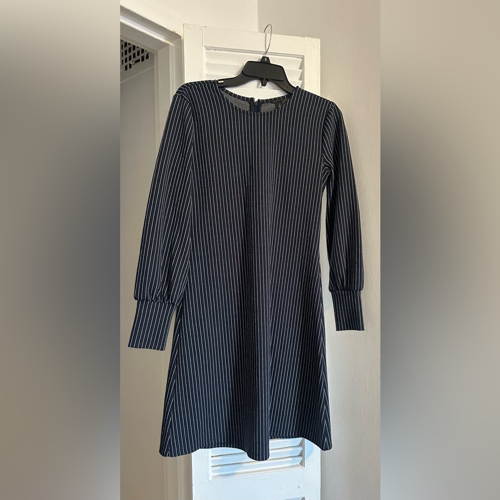 Ann Taylor Navy and White Striped Long Sleeve Dress Size Small
